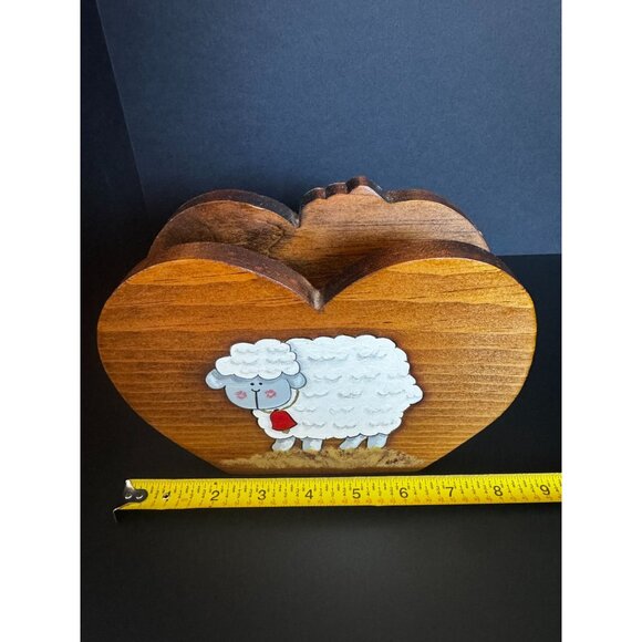Vintage Hand-Painted Wooden Napkin Holder With Bunny & Sheep Design - Picture 4 of 13
